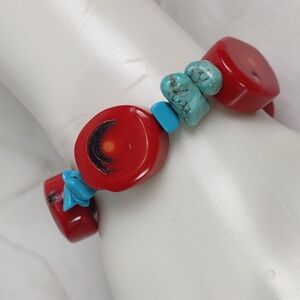 Coral/Turquoise Stretch Bracelet